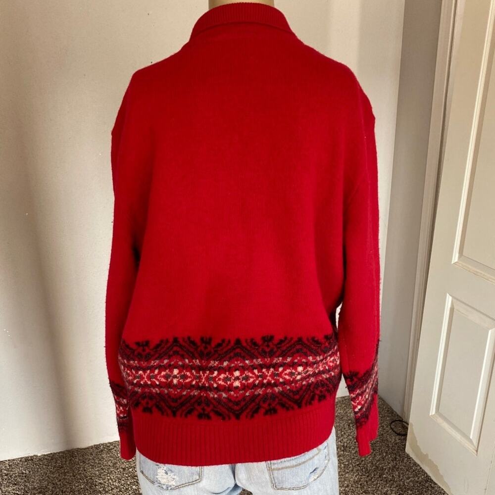 Liz Claiborne Women Large Cardigan Sweater 100% Wool Red Classic Preppy - Picture 2 of 8
